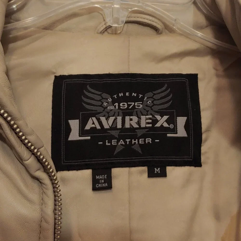 Avirex Leather Long Coat Quilted Beige High Neck Vintage 90s Minimal Jacket - Picture 7 of 13